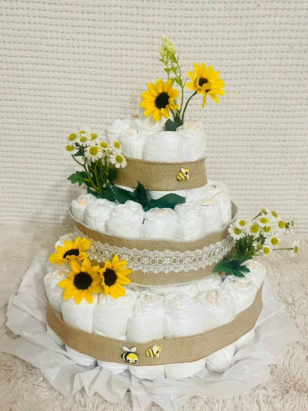 Neutral Baby Diaper Cake Centerpiece with any  Accents can be customized !!